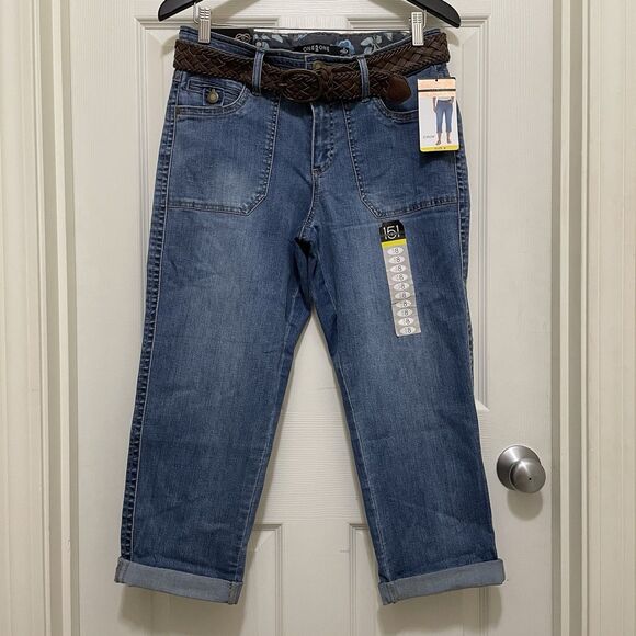 NEW One 5 One 151‎ Cropped Pants Jeans Braided Belt Medium Wash Denim Sz 8 NWT - Picture 3 of 10